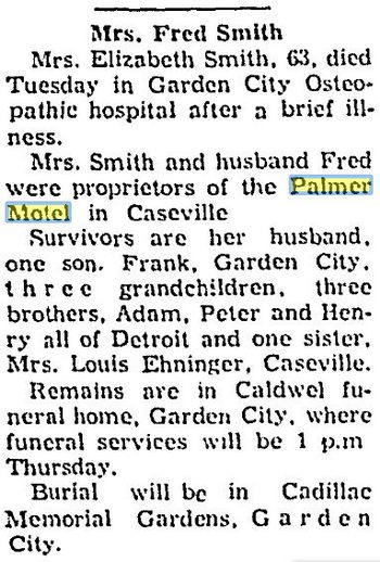 Palmer Motel - Dec 23 1964 Former Owner Passes Away